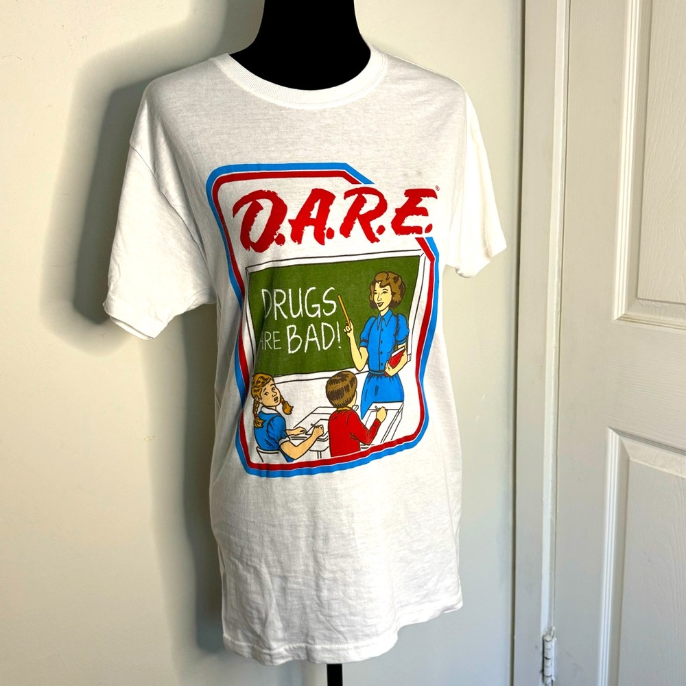 DARE “Drugs are bad” white unisex tee shirt  - Small